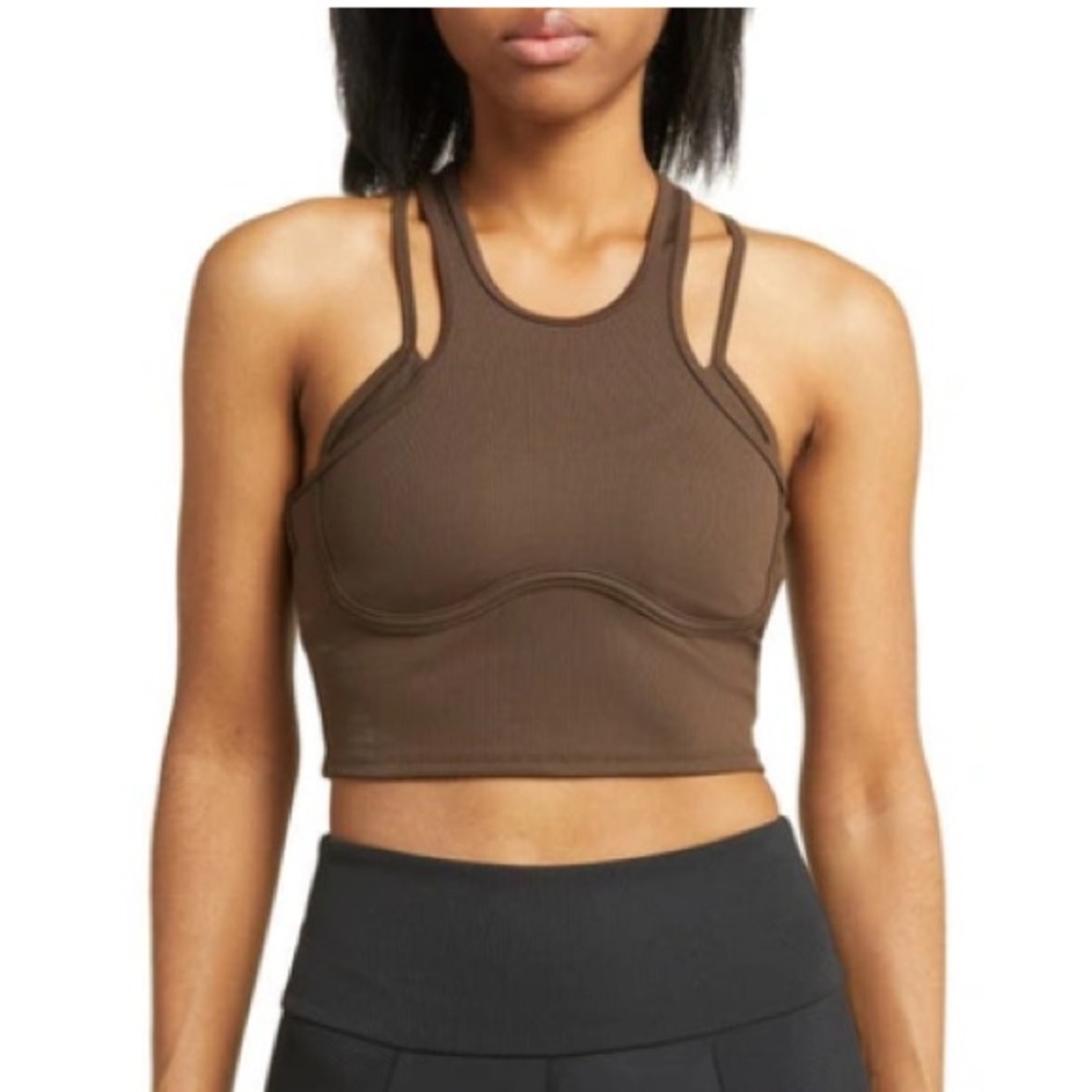 Alo Ribbed Airlift Enchanted Bra Tank Brown